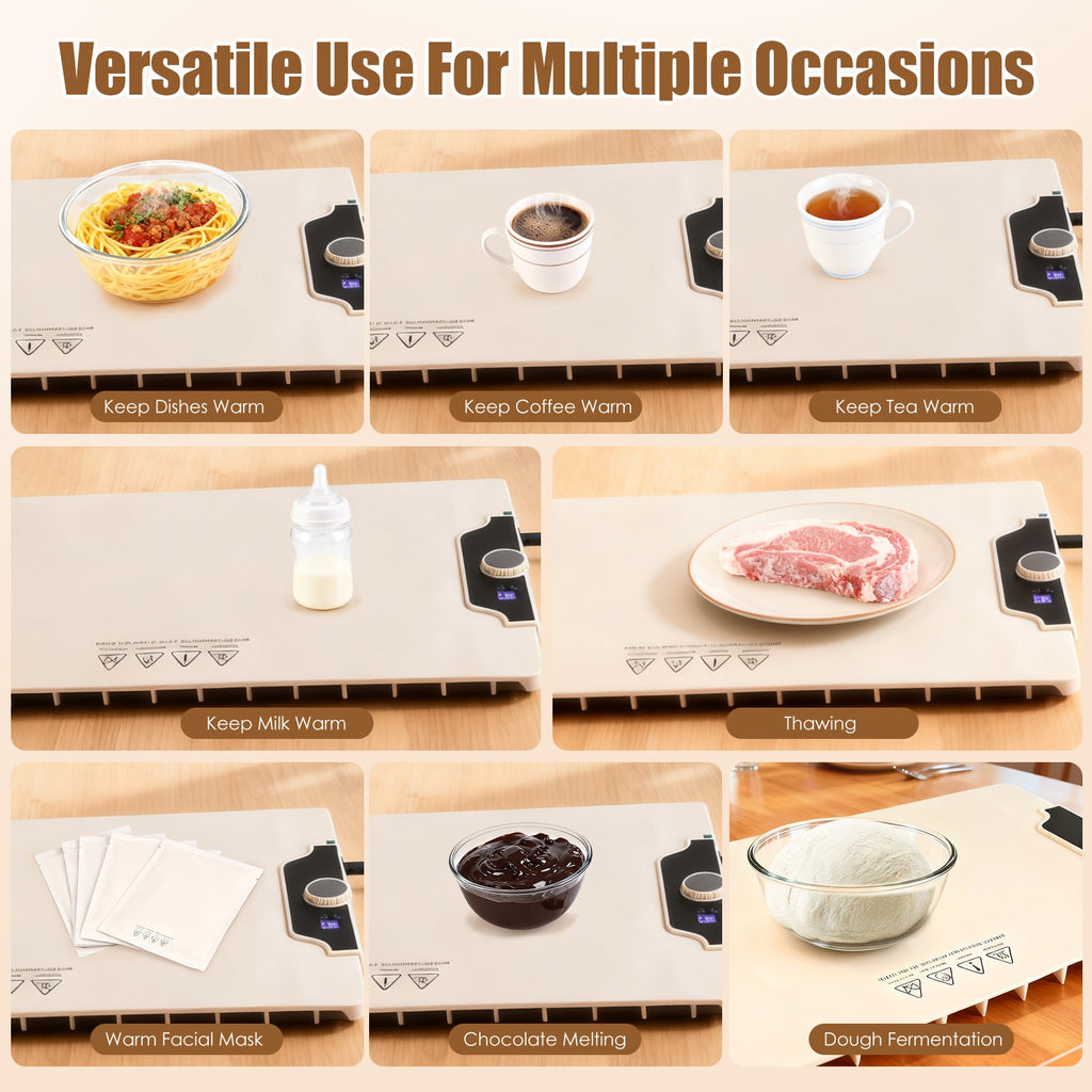 Food Warming Mat 23.6X15.8In 300W Fast Heating Electric Silicone Food Warmer With 14 Temp Levels 10Hrs Timer Settings Roll-Up Portable Hot Plates Heat Pad For Parties Buffet